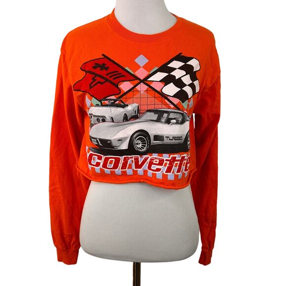 Corvette Orange Flags Crop Long Sleeve T-Shirt Size Small - Picture 1 of 6